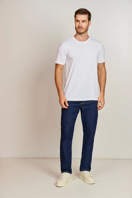 Camiseta Masculina Collor com Detalhe Bordado em Algodão Egípcio Puramania